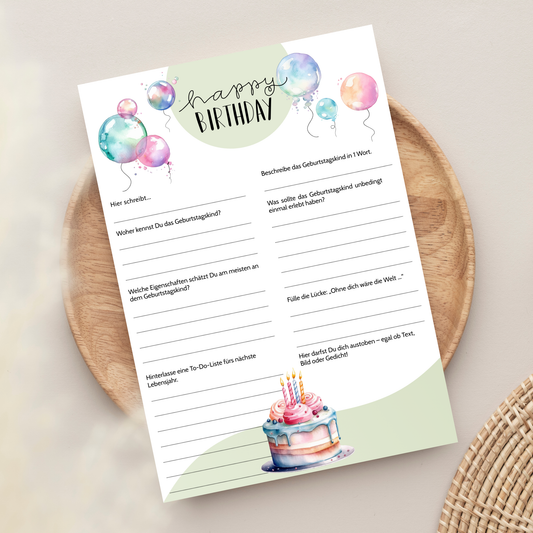 Gästebuchkarten Geburtstag Set – liebevoll gestaltete Geburtstagskarten zum Ausfüllen | Andenken & Geschenkidee - MundS Design Shop