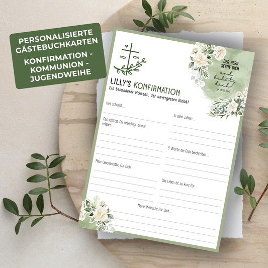 Personalisierte Gästebuchkarten für Konfirmation, Kommunion, Taufe & Jugendweihe - MundS Design Shop