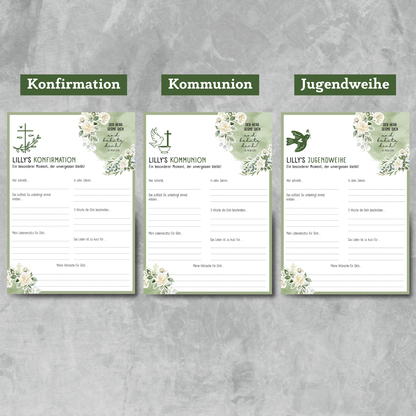 Personalisierte Gästebuchkarten für Konfirmation, Kommunion, Taufe & Jugendweihe - MundS Design Shop
