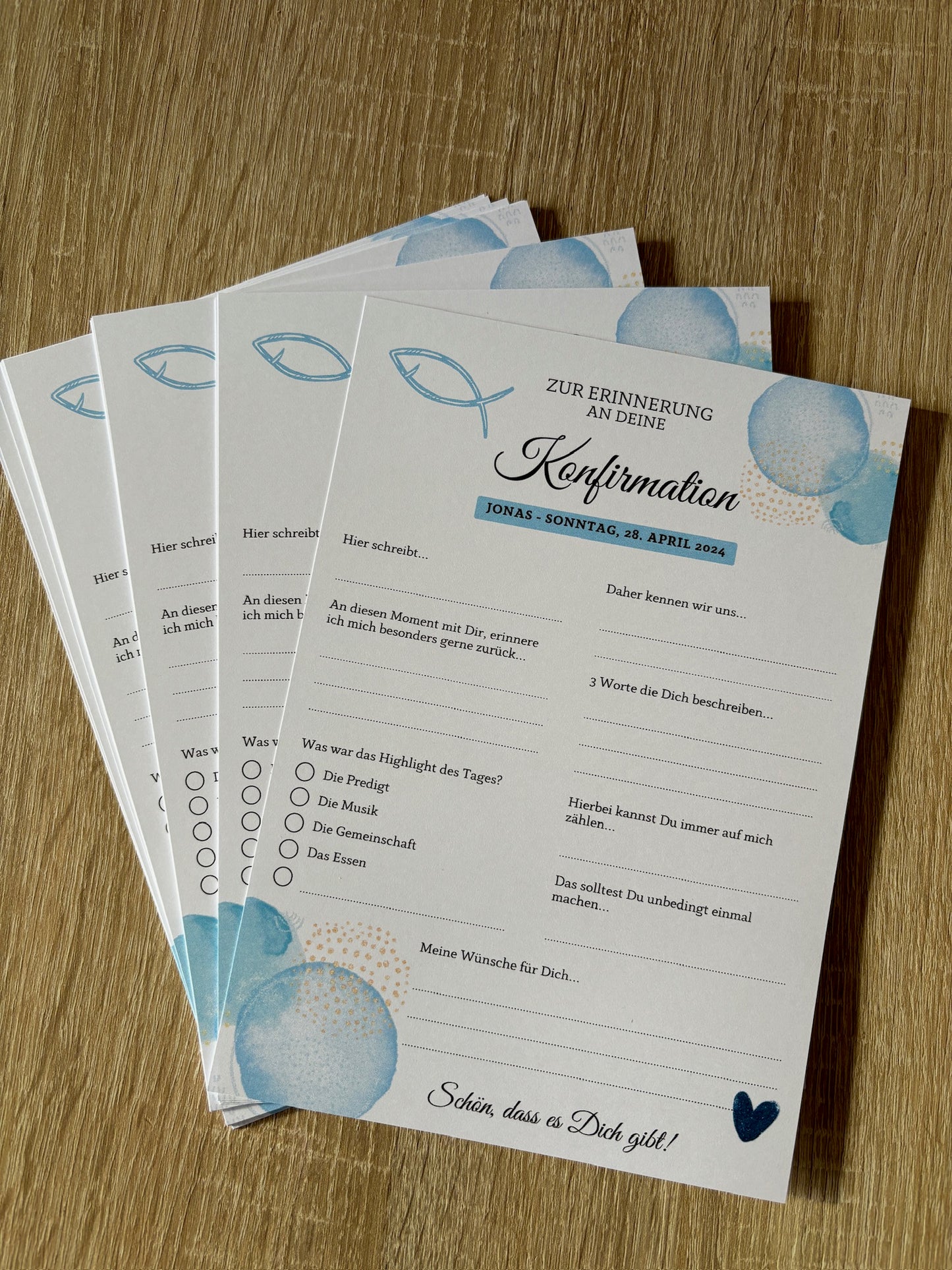 Gästebuchkarten blau für die Konfirmation, Kommunion oder Jugendweihe als Andenken / Erinnerungen - A5 - MundS Design Shop