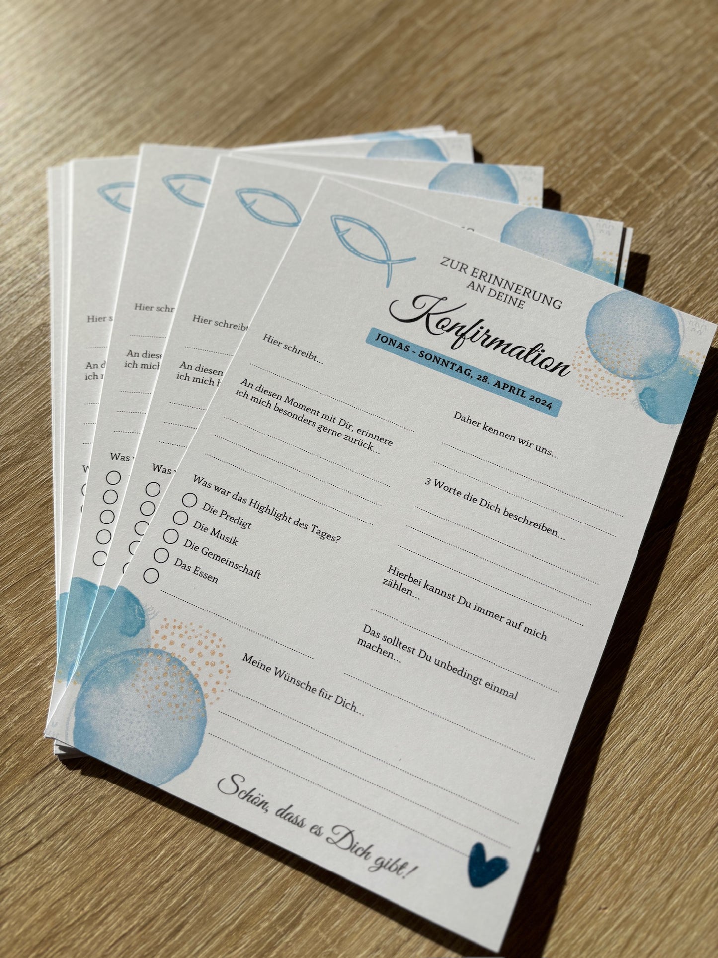 Gästebuchkarten blau für die Konfirmation, Kommunion oder Jugendweihe als Andenken / Erinnerungen - A5 - MundS Design Shop