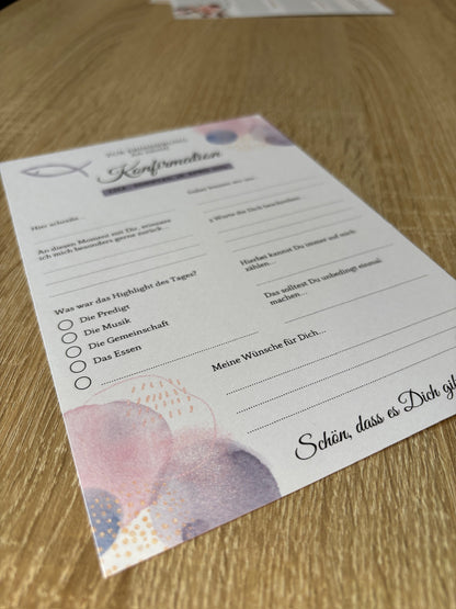Gästebuchkarten lila für die Konfirmation, Kommunion oder Jugendweihe als Andenken / Erinnerungen - A5 - MundS Design Shop