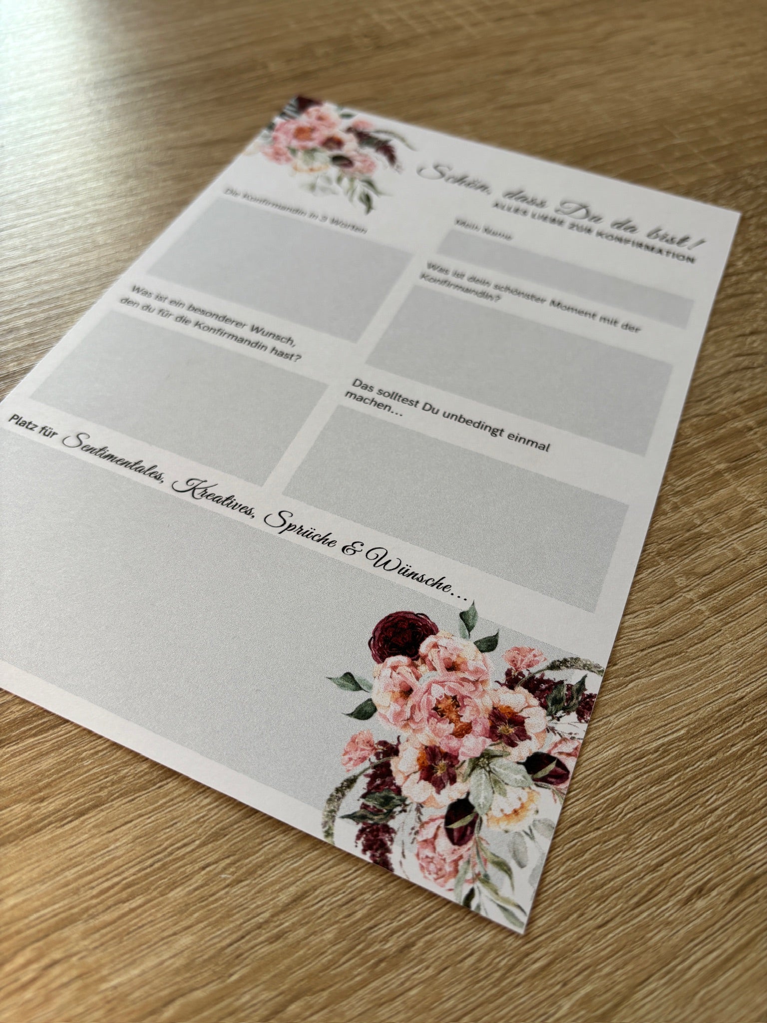 Gästebuchkarten Blumen-Stil für die Konfirmation, Kommunion oder Jugendweihe als Andenken / Erinnerungen - A5 - MundS Design Shop