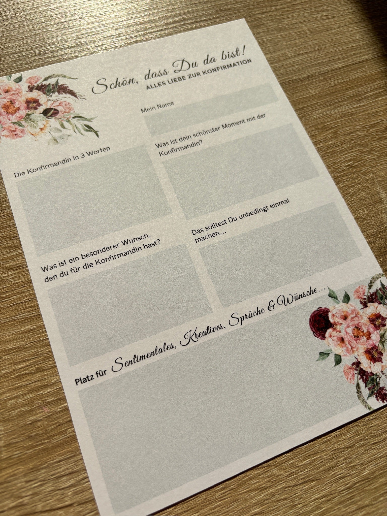 Gästebuchkarten Blumen-Stil für die Konfirmation, Kommunion oder Jugendweihe als Andenken / Erinnerungen - A5 - MundS Design Shop