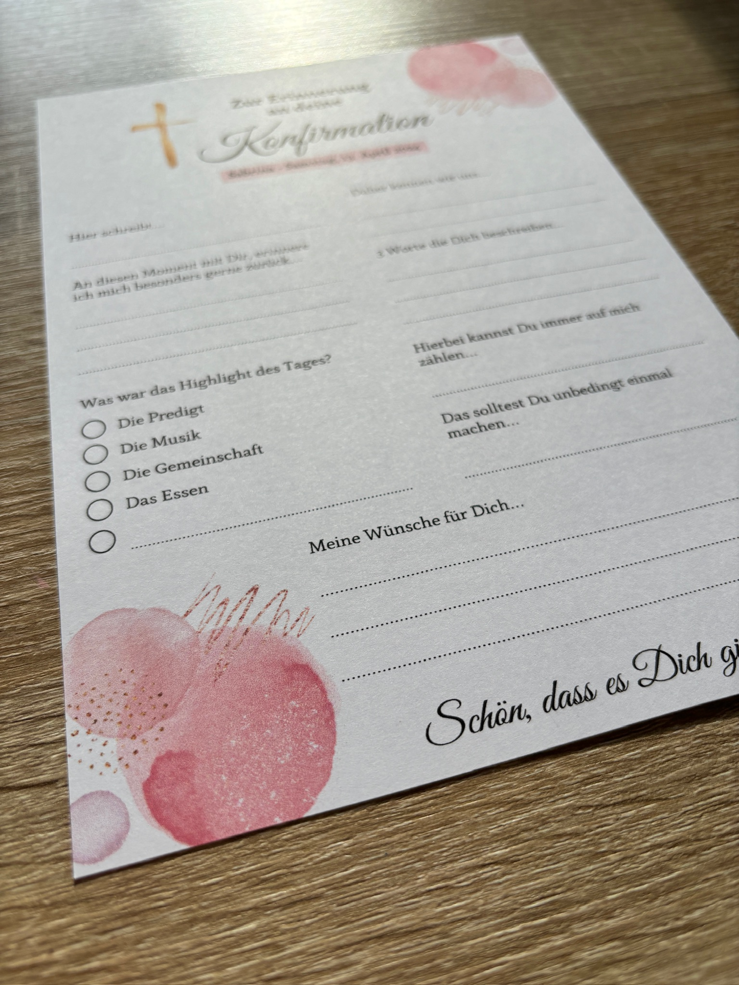 Gästebuchkarten rosa für die Konfirmation, Kommunion oder Jugendweihe als Andenken / Erinnerungen - A5 - MundS Design Shop