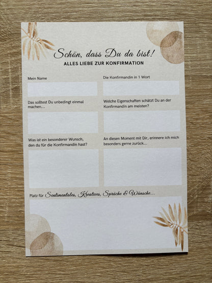 Gästebuchkarten BoHo-Stil für die Konfirmation, Kommunion oder Jugendweihe als Andenken / Erinnerungen - A5 - MundS Design Shop