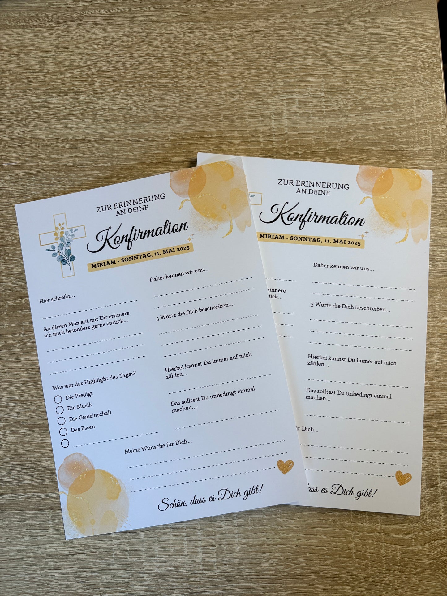 Gästebuchkarten gold/gelb für die Konfirmation, Kommunion oder Jugendweihe als Andenken / Erinnerungen - A5 - MundS Design Shop