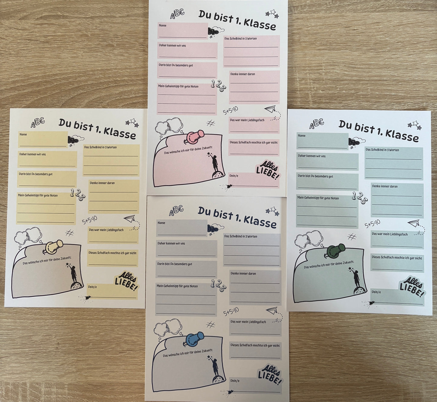 Gästebuchkarten für die Einschulung als Andenken / Erinnerungen - A5 (4 Farbvarianten) - MundS Design Shop