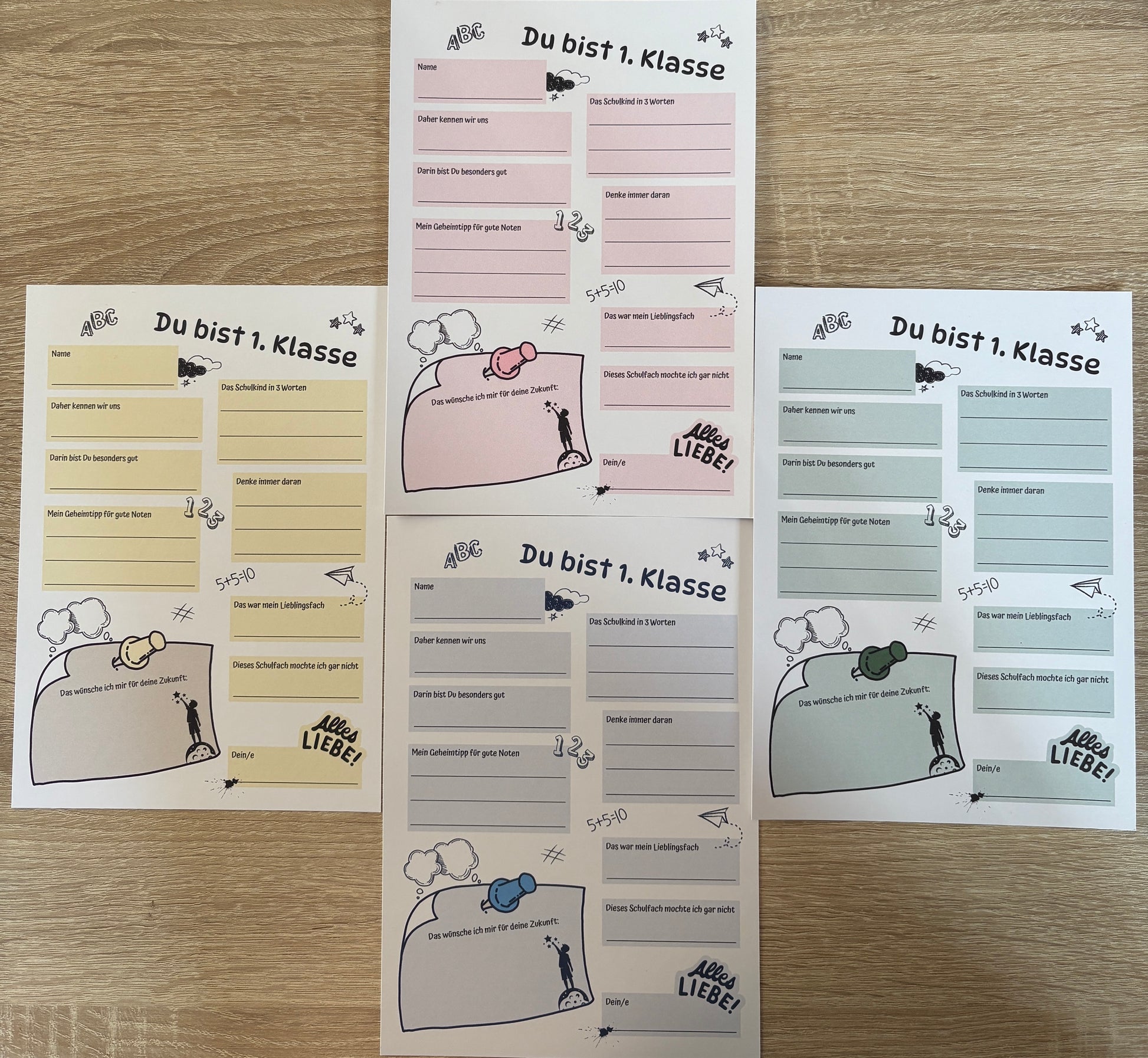 Gästebuchkarten für die Einschulung als Andenken / Erinnerungen - A5 (4 Farbvarianten) - MundS Design Shop