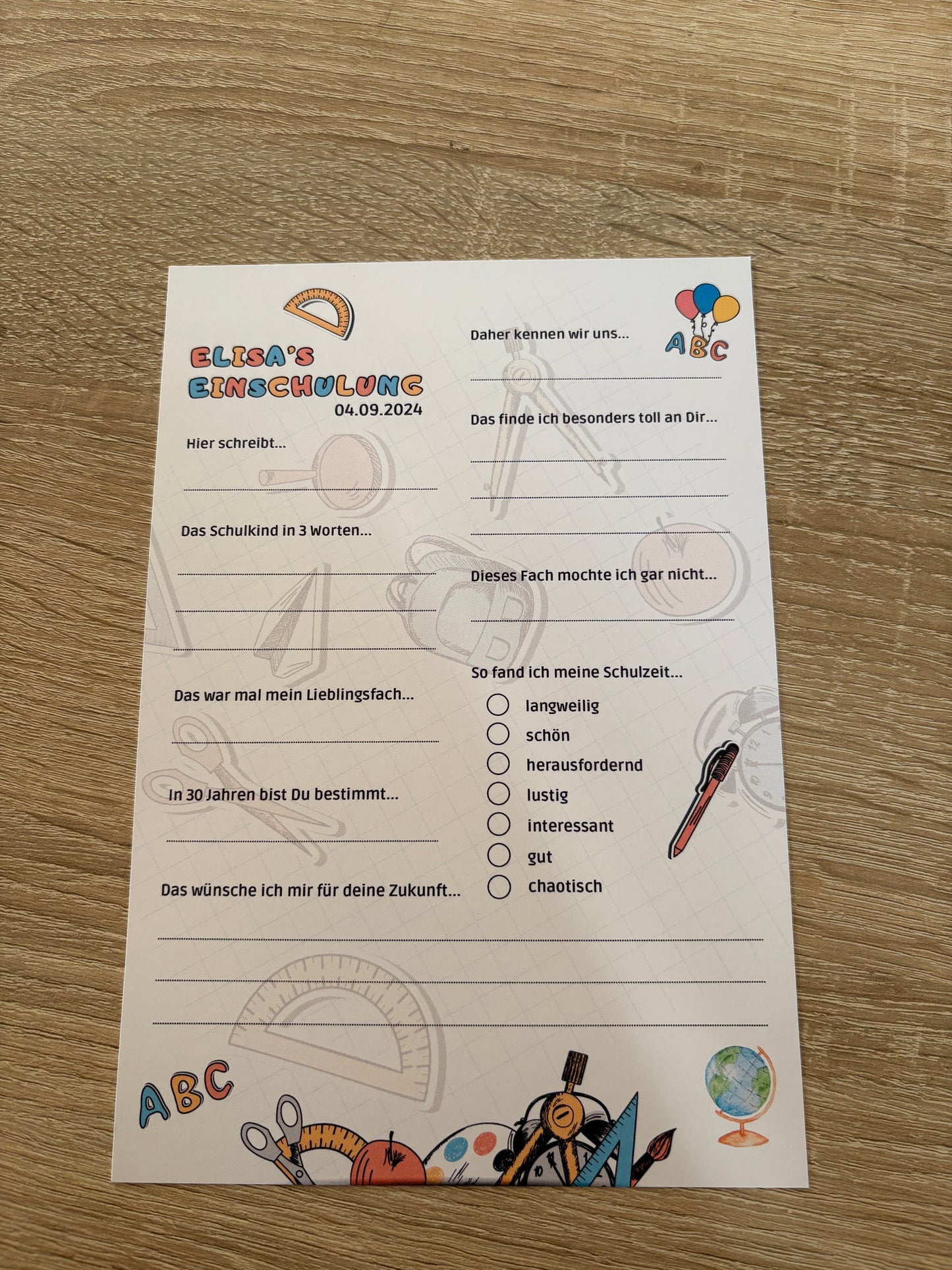 Gästebuchkarten für die Einschulung als Andenken / Erinnerungen - A5 - MundS Design Shop