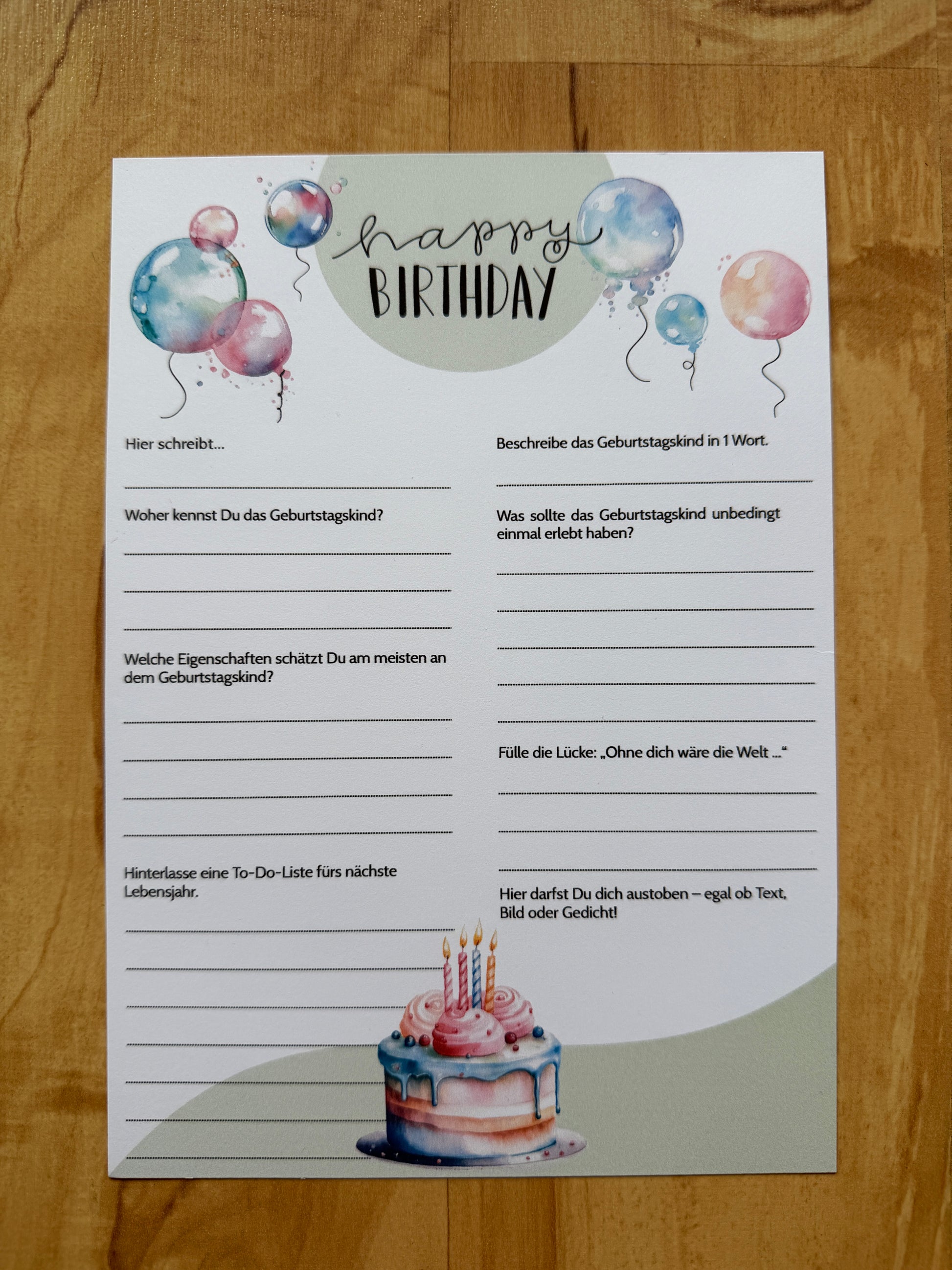 Gästebuchkarten Geburtstag Set – liebevoll gestaltete Geburtstagskarten zum Ausfüllen | Andenken & Geschenkidee - MundS Design Shop