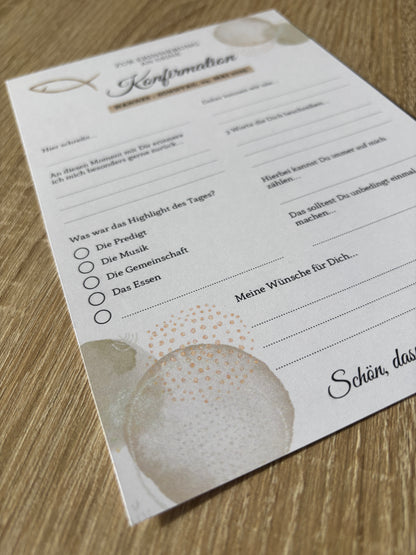 Gästebuchkarten beige für die Konfirmation, Kommunion oder Jugendweihe als Andenken / Erinnerungen - A5 - MundS Design Shop