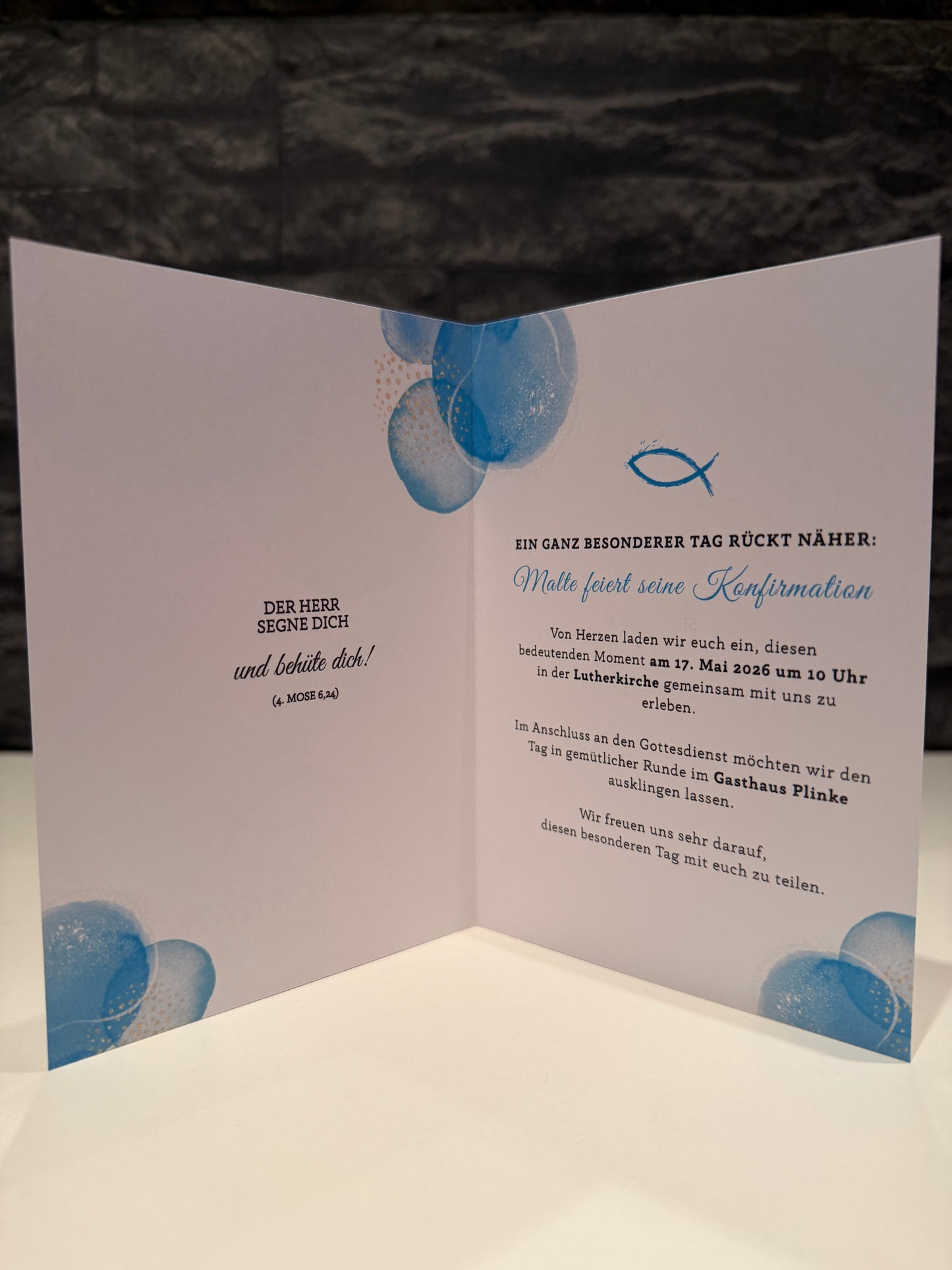 Personalisierte Einladungskarte zur Konfirmation, Kommunion, Jugendweihe, Firmung oder Taufe – A5 Klappkarte