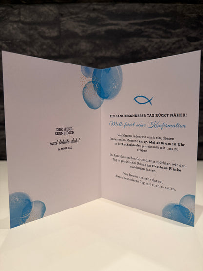 Personalisierte Einladungskarte zur Konfirmation, Kommunion, Jugendweihe, Firmung oder Taufe – A5 Klappkarte