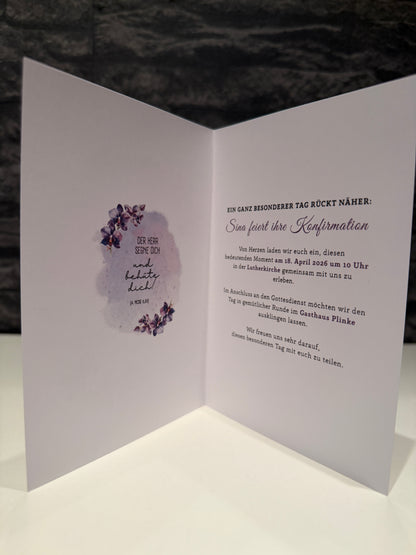 Personalisierte Einladungskarte zur Konfirmation | Kommunion, Firmung, Taufe & Jugendweihe | A5 Klappkarte | 300g Premiumkarton | 4 Farben