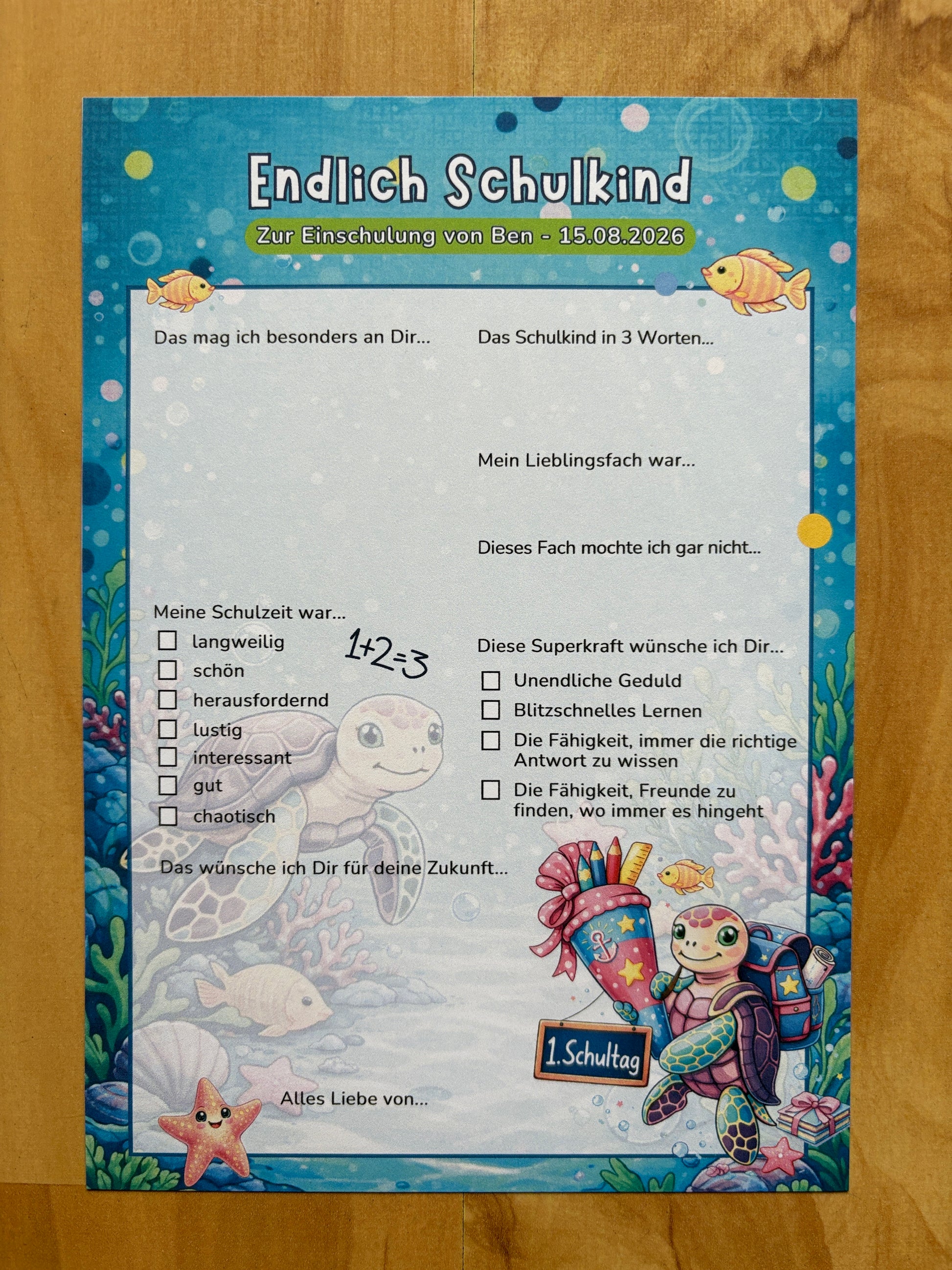 Gästebuchkarten zur Einschulung im Unterwasser-Design – personalisiert mit Name & Datum - MundS Design Shop
