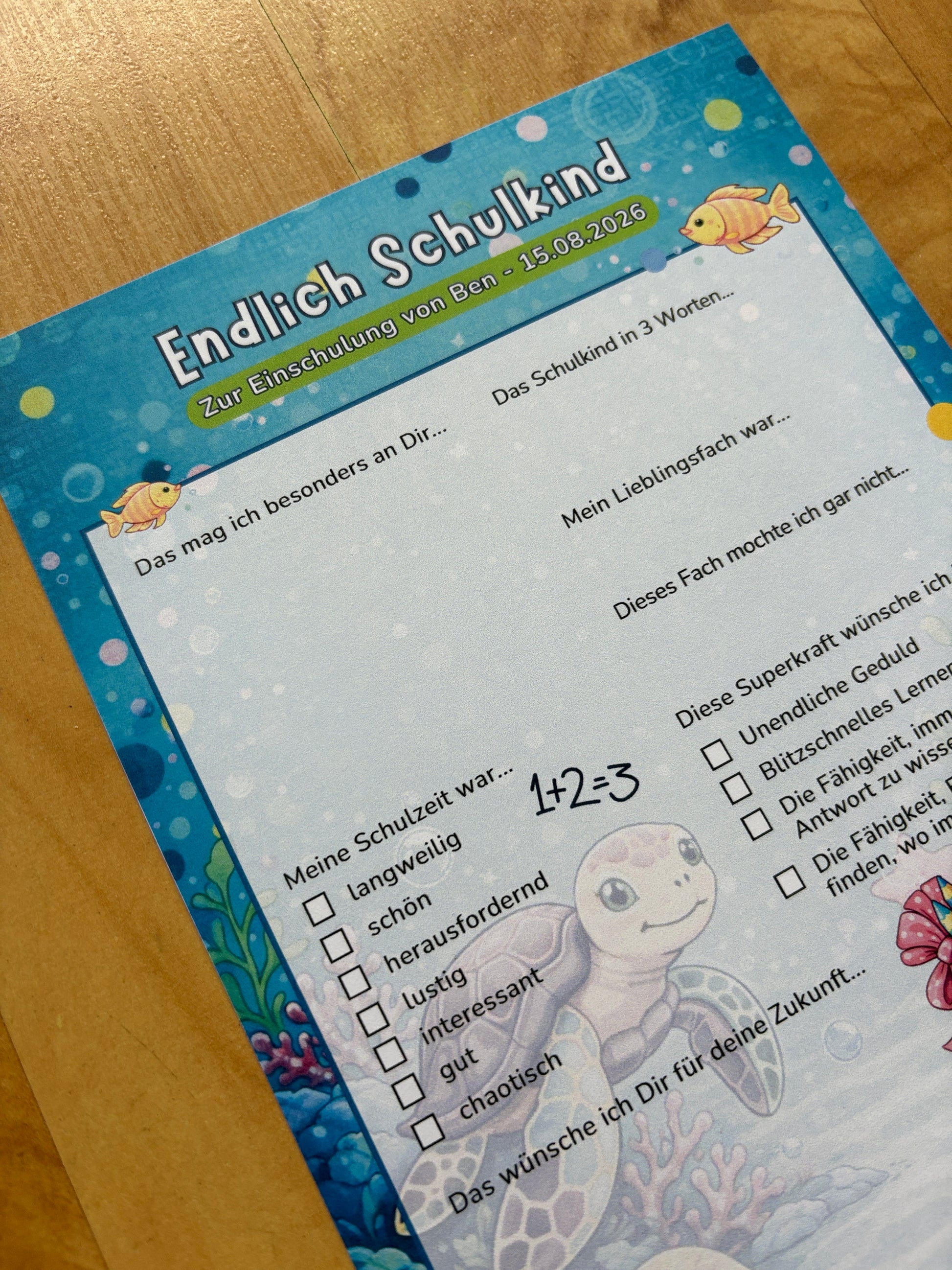 Gästebuchkarten zur Einschulung im Unterwasser-Design – personalisiert mit Name & Datum - MundS Design Shop
