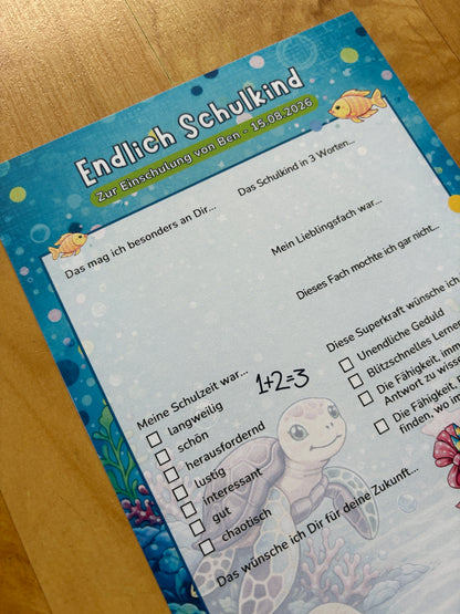 Gästebuchkarten zur Einschulung im Unterwasser-Design – personalisiert mit Name & Datum - MundS Design Shop
