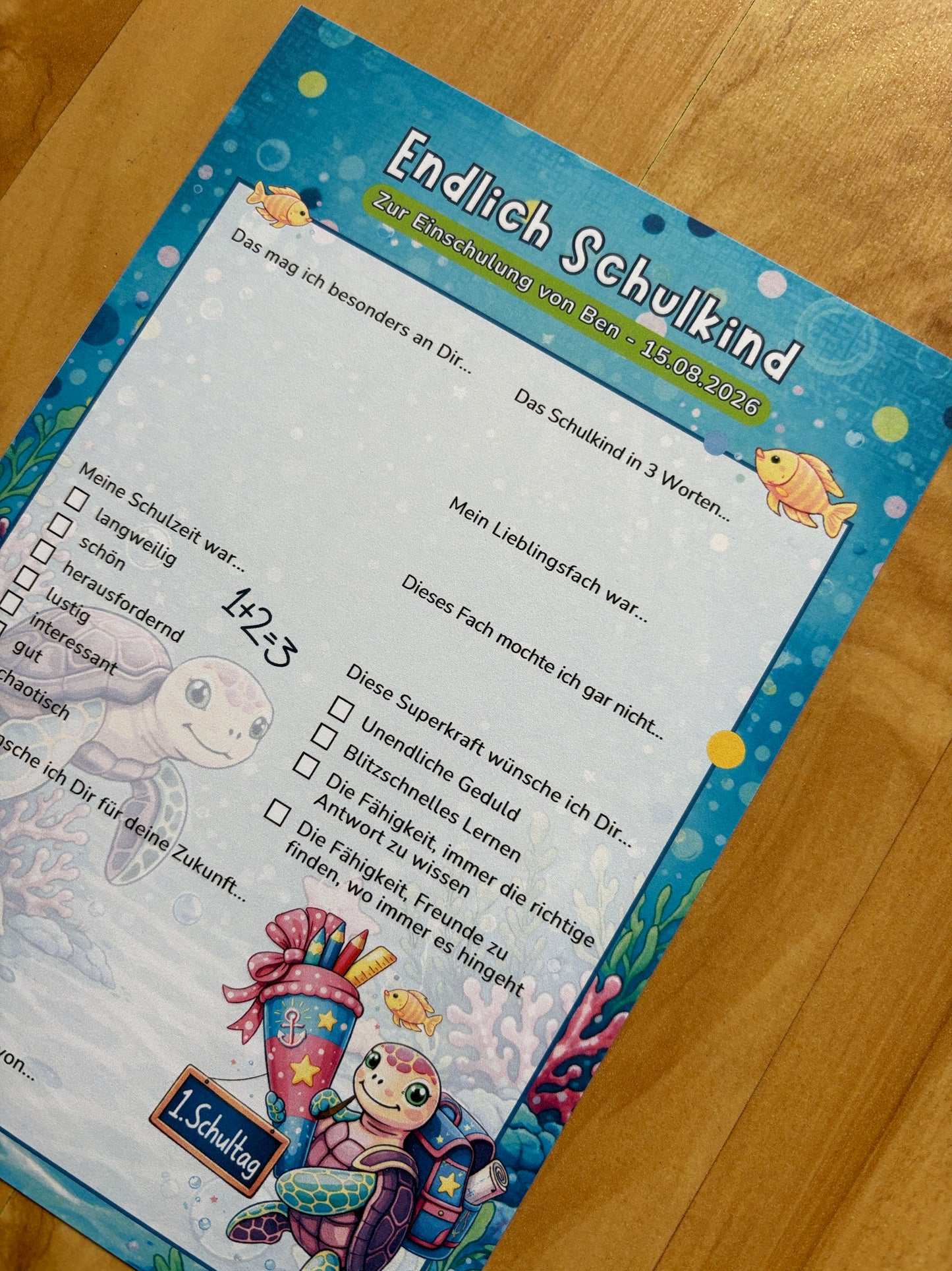 Gästebuchkarten zur Einschulung im Unterwasser-Design – personalisiert mit Name & Datum - MundS Design Shop