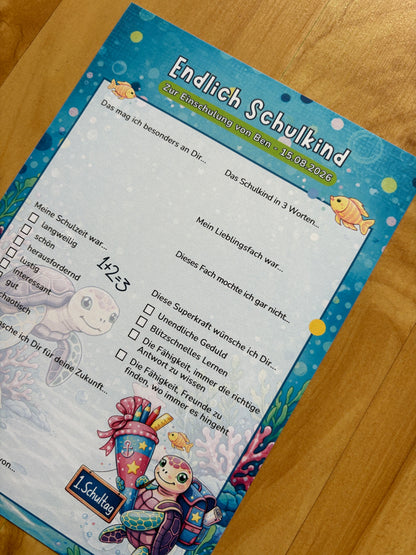 Gästebuchkarten zur Einschulung im Unterwasser-Design – personalisiert mit Name & Datum - MundS Design Shop