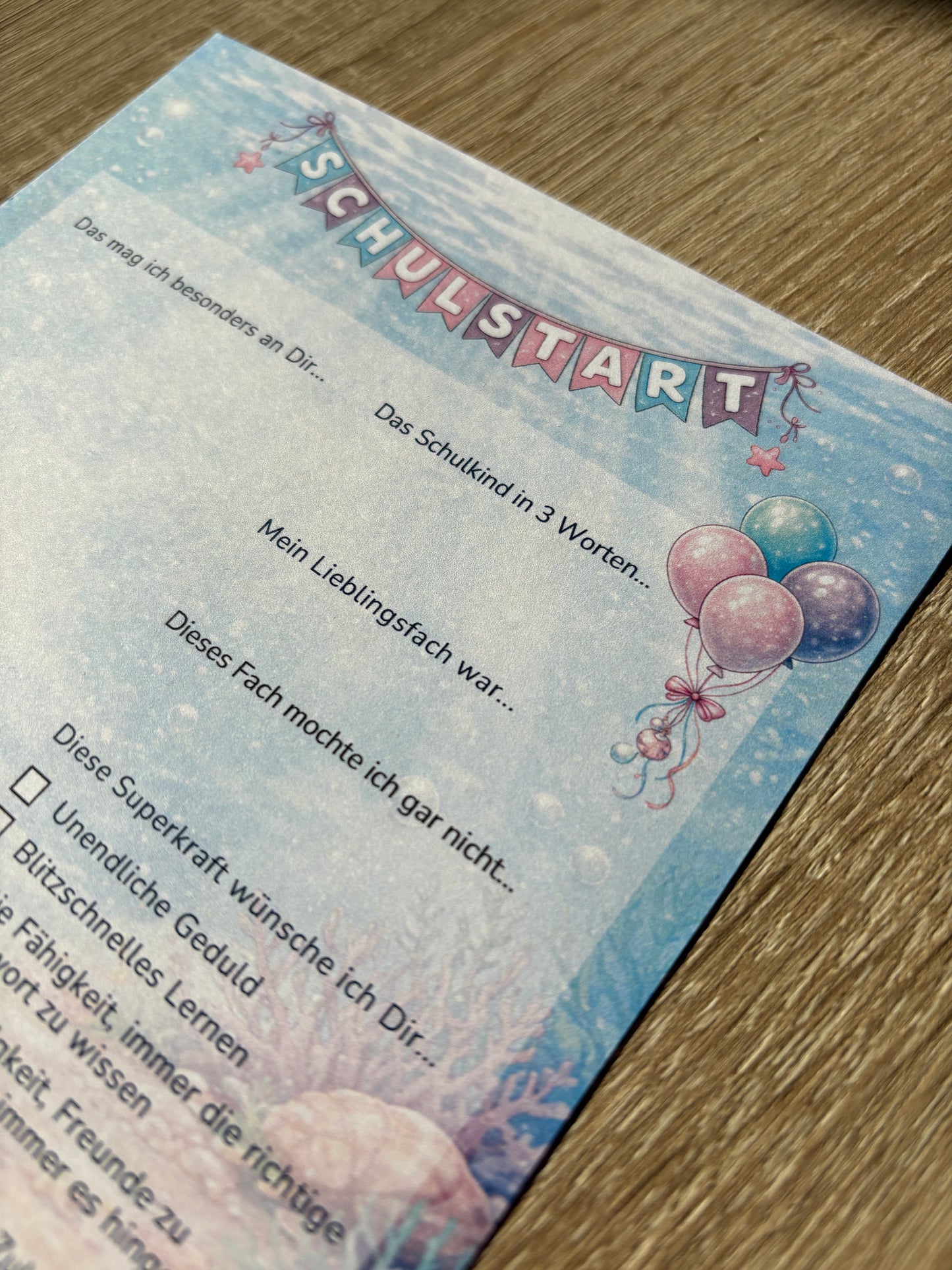 Meerjungfrau Gästebuchkarten zur Einschulung – Schulstart A5 | Haarfarbe wählbar | 10–30 Stück | 200g oder 300g - MundS Design Shop
