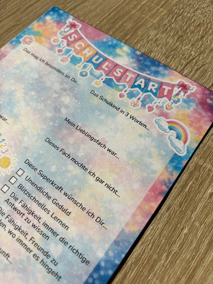Regenbogen Gästebuchkarten zur Einschulung – Schulstart A5 | 10–30 Stück | 200g oder 300g Papier - MundS Design Shop