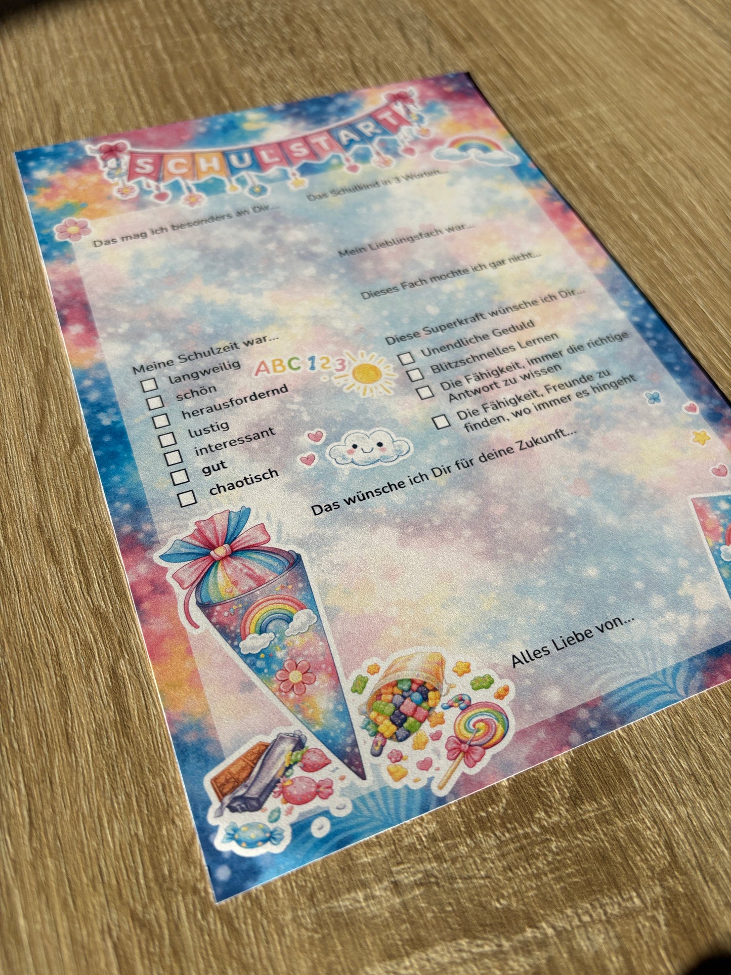 Regenbogen Gästebuchkarten zur Einschulung – Schulstart A5 | 10–30 Stück | 200g oder 300g Papier - MundS Design Shop