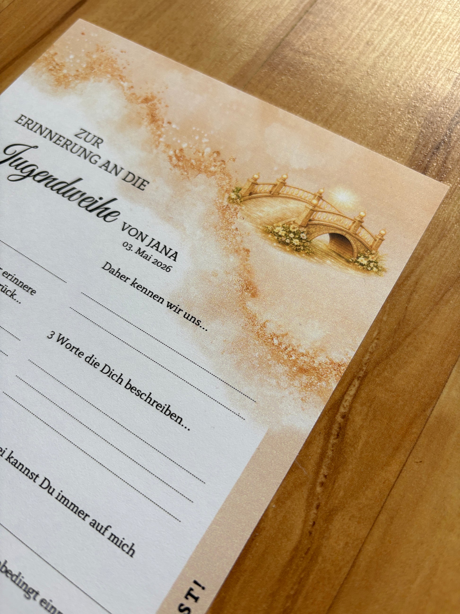 Personalisierte Gästebuchkarten in Beige-Gold zur Konfirmation, Kommunion & Jugendweihe – A5 Erinnerungskarten - MundS Design Shop