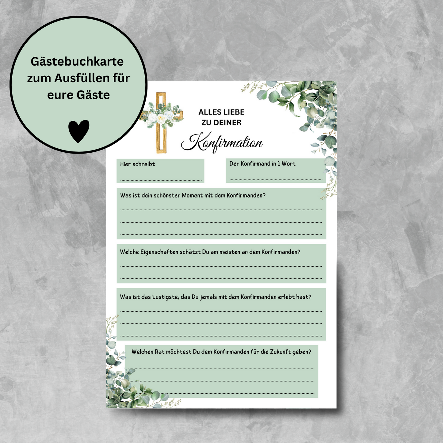 Gästebuchkarten grün für die Konfirmation, Kommunion oder Jugendweihe als Andenken / Erinnerungen - A5 - MundS Design Shop