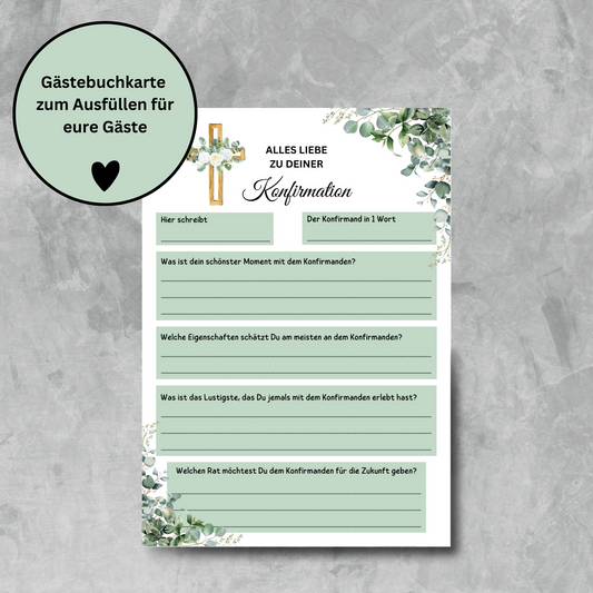Gästebuchkarten grün für die Konfirmation, Kommunion oder Jugendweihe als Andenken / Erinnerungen - A5 - MundS Design Shop