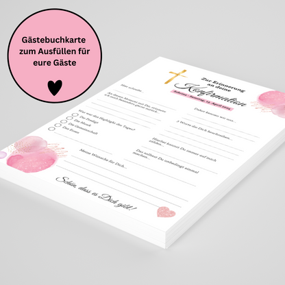 Gästebuchkarten rosa für die Konfirmation, Kommunion oder Jugendweihe als Andenken / Erinnerungen - A5 - MundS Design Shop
