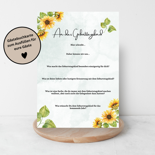 Gästebuchkarten für den Geburtstag Sonnenblume - MundS Design Shop