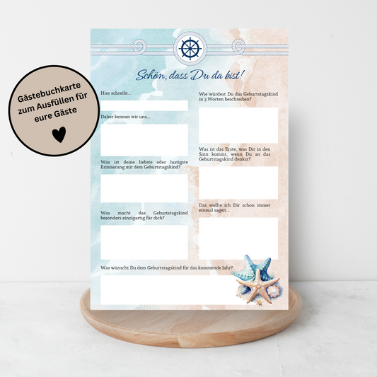 Gästebuchkarten für den Geburtstag maritim - MundS Design Shop