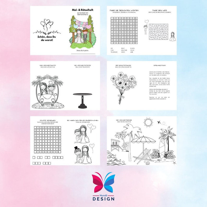 Kinder Mal- und Rätselheft für die Hochzeit | Gastgeschenk für Kinder zur Hochzeit - MundS Design Shop