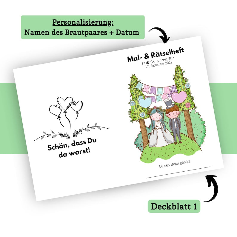 Kinder Mal- und Rätselheft für die Hochzeit | Gastgeschenk für Kinder zur Hochzeit - MundS Design Shop
