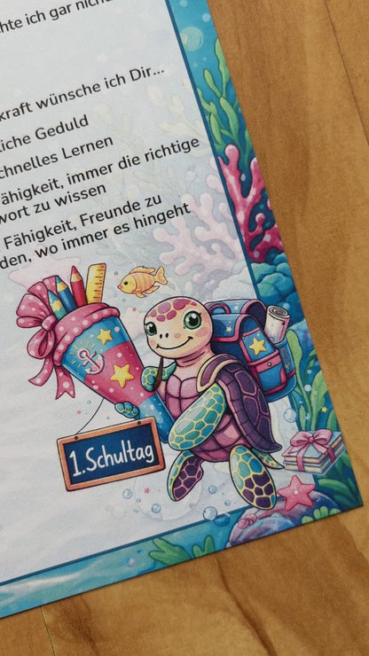 Gästebuchkarten zur Einschulung im Unterwasser-Design – personalisiert mit Name & Datum