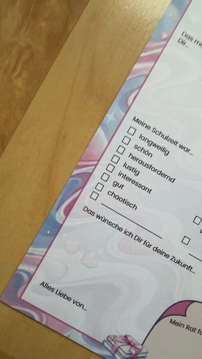 Personalisierte Gästebuchkarten zur Einschulung mit Einhorn | A5 Schulanfang Karten | 10–30 Stück | 200g oder 300g Papier