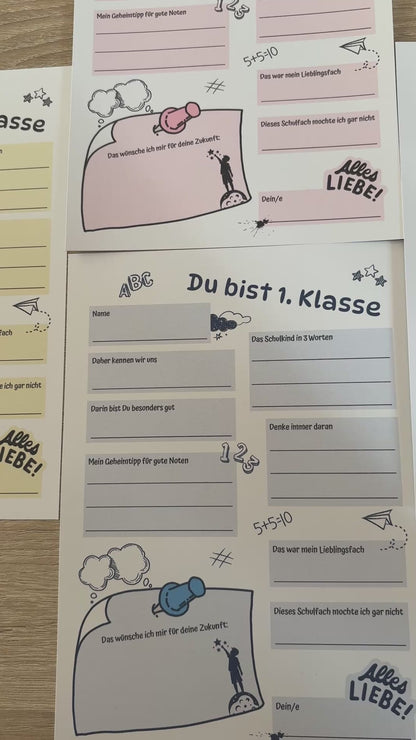 Gästebuchkarten für die Einschulung als Andenken / Erinnerungen - A5 (4 Farbvarianten)