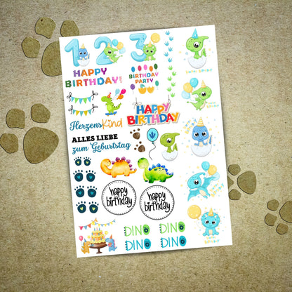 Dinosaurier Dino Kerzenfolie Kerzentattoos / Geburtstag Kindergeburtstag Party - Stickerbogen A4 DIY - MundS Design Shop