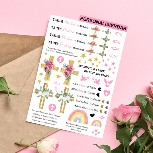 Kerzenfolie Taufe personalisiert, Kerzenfolien, Kerzentattoos, Taufkerze, Gastgeschenke, | DIY Format A4 - MundS Design Shop