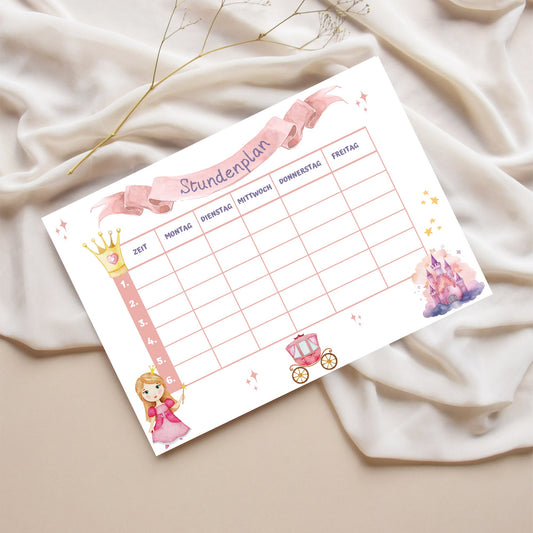 Stundenplan "Prinzessin" für Mädchen für die Grundschule/Einschulung zum selber Ausdrucken - MundS Design Shop