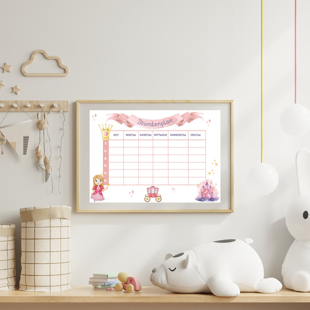 Stundenplan "Prinzessin" für Mädchen für die Grundschule/Einschulung zum selber Ausdrucken - MundS Design Shop