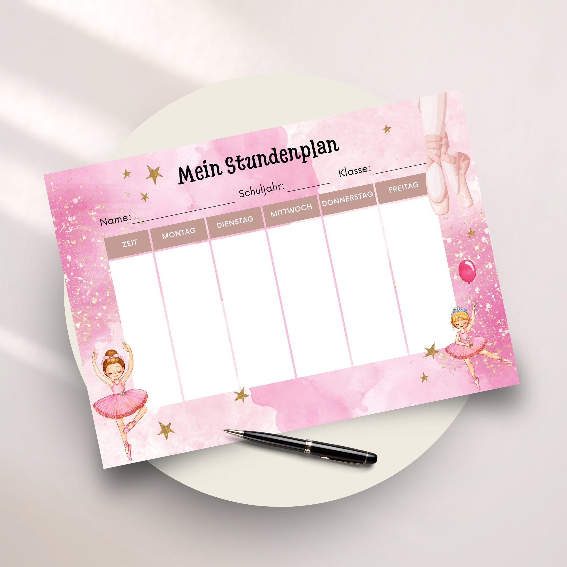 Stundenplan "Ballerina" für Mädchen für die Grundschule/Einschulung zum selber Ausdrucken - MundS Design Shop