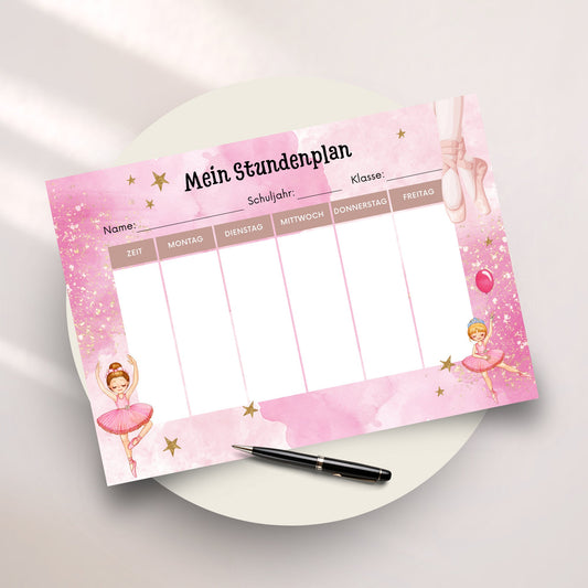 Stundenplan "Ballerina" für Mädchen für die Grundschule/Einschulung zum selber Ausdrucken - MundS Design Shop