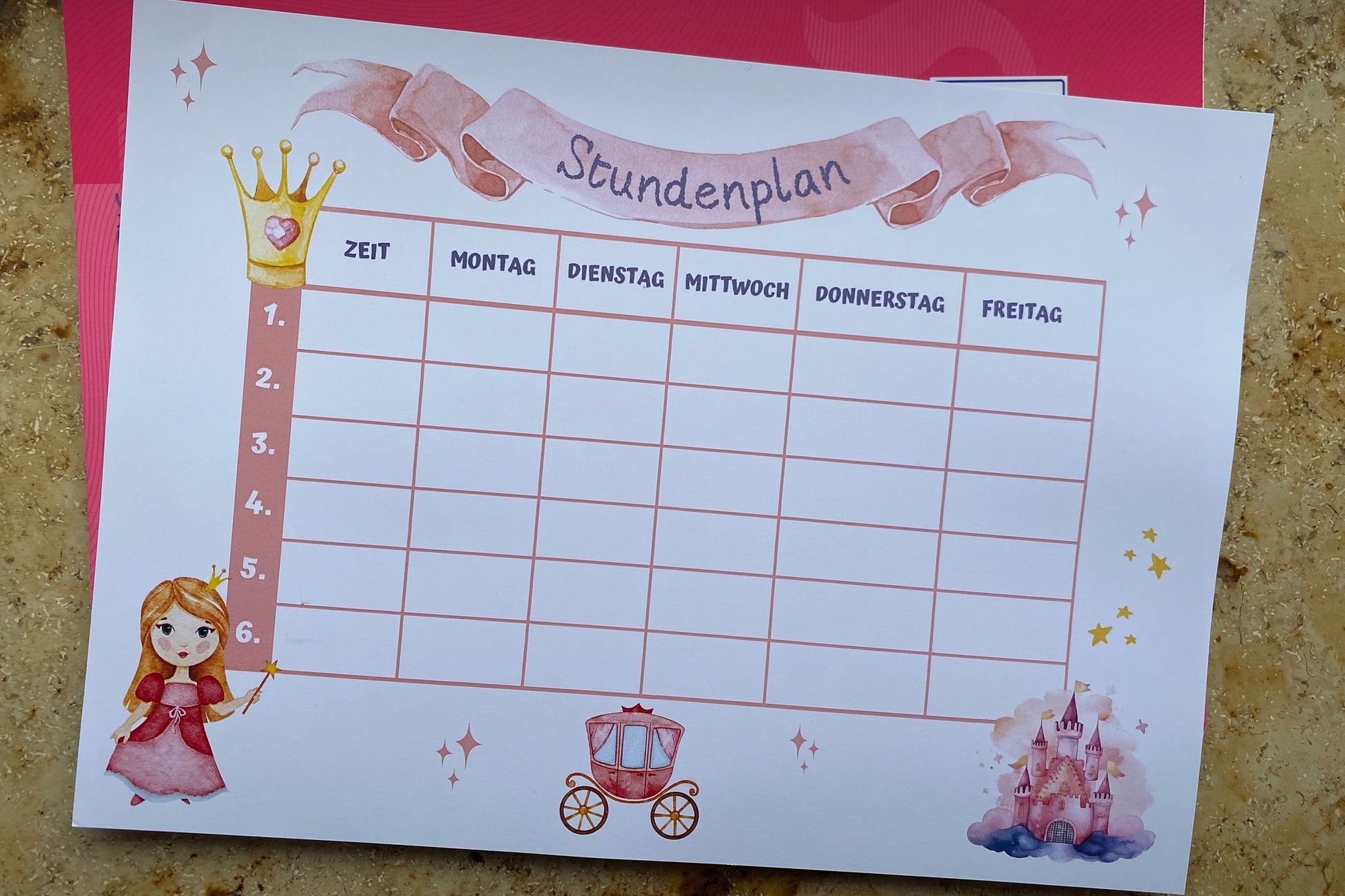 Stundenplan "Prinzessin" für Mädchen für die Grundschule/Einschulung zum selber Ausdrucken - MundS Design Shop