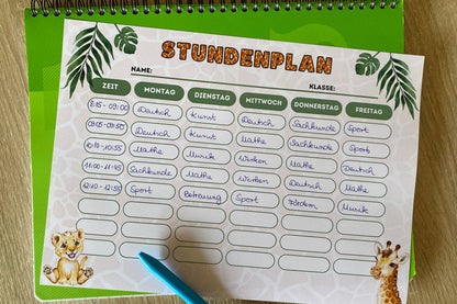 Stundenplan "Safari/Tiere" für die Grundschule/Einschulung zum selber Ausdrucken - MundS Design Shop