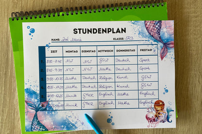 Stundenplan "Meerjungfrau/Mermaid" für Mädchen für die Grundschule/Einschulung zum selber Ausdrucken - MundS Design Shop
