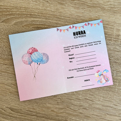 Einladungskarte als Klappkarte für Mädchen-Kindergeburtstag | Motiv Einhorn - MundS Design Shop