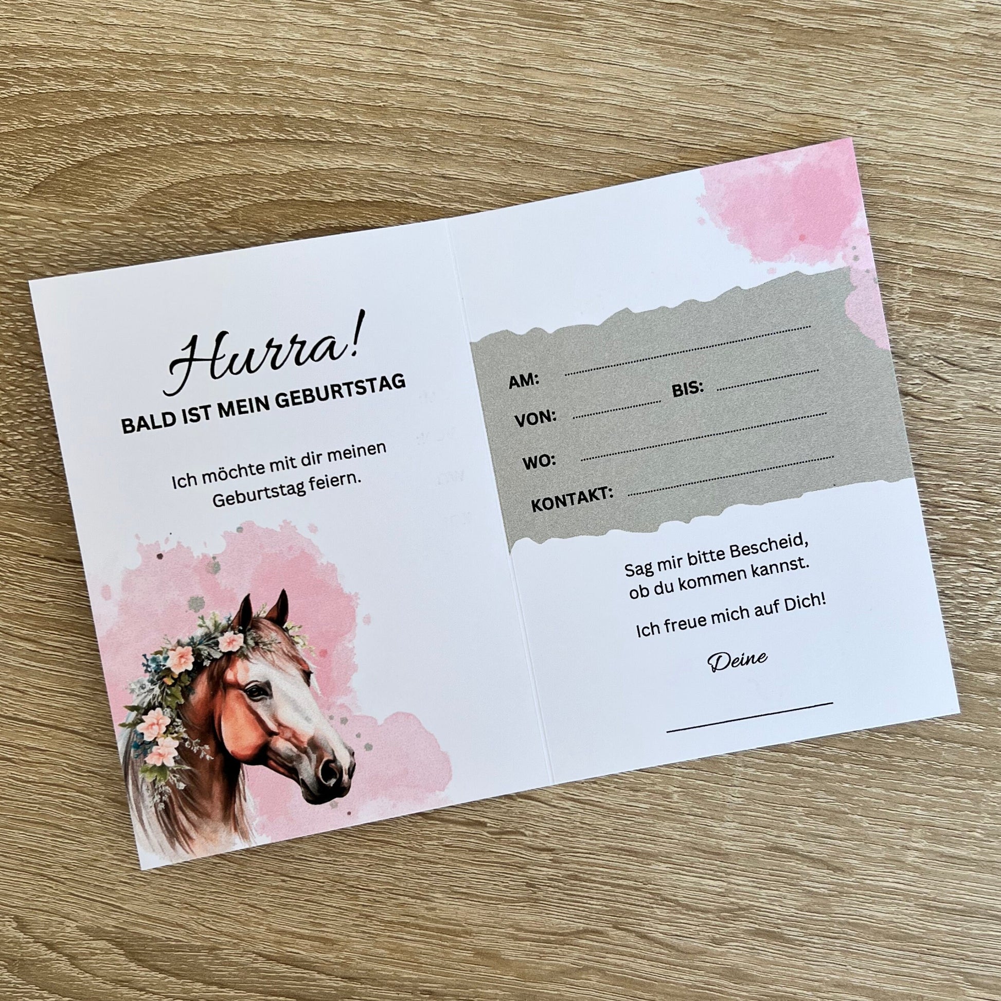 Einladungskarte als Klappkarte für Mädchen-Kindergeburtstag | Motiv Pferde - MundS Design Shop