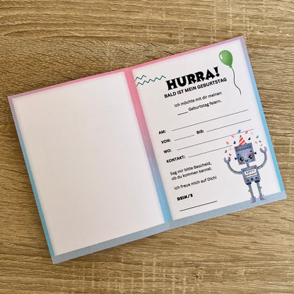 Einladungskarte als Klappkarte für Kindergeburtstag | Motiv Roboter - MundS Design Shop